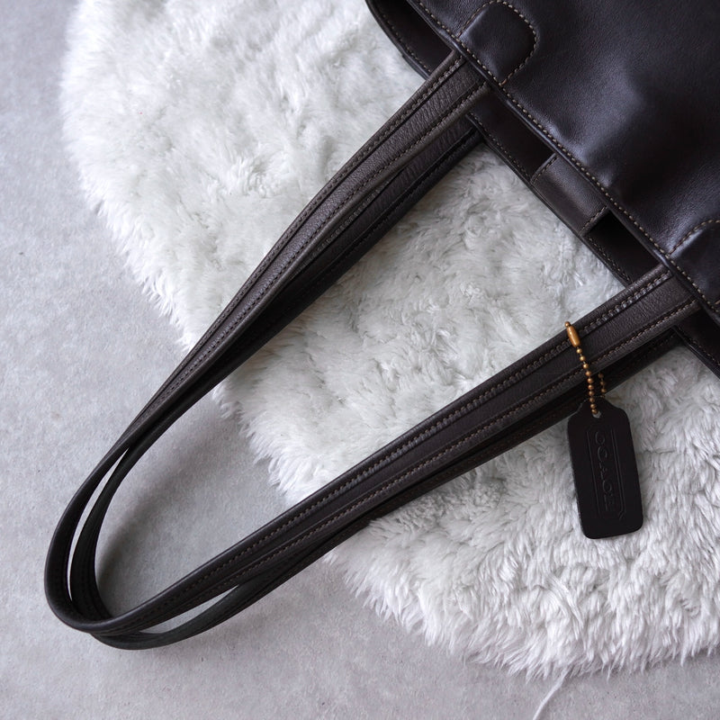 Vintage Black × Dark Brown Leather Tote Bag