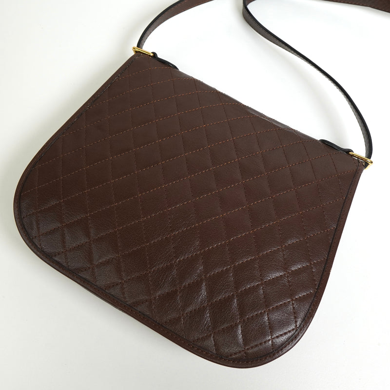 イヴサンローラン ヴィンテージ YSLロゴ キルティング レザー ショルダーバッグ ブラウン
