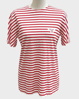 プラダ トライアングルロゴ ボーダー クルーネック 半袖Ｔシャツ レッド S レディース 未使用品