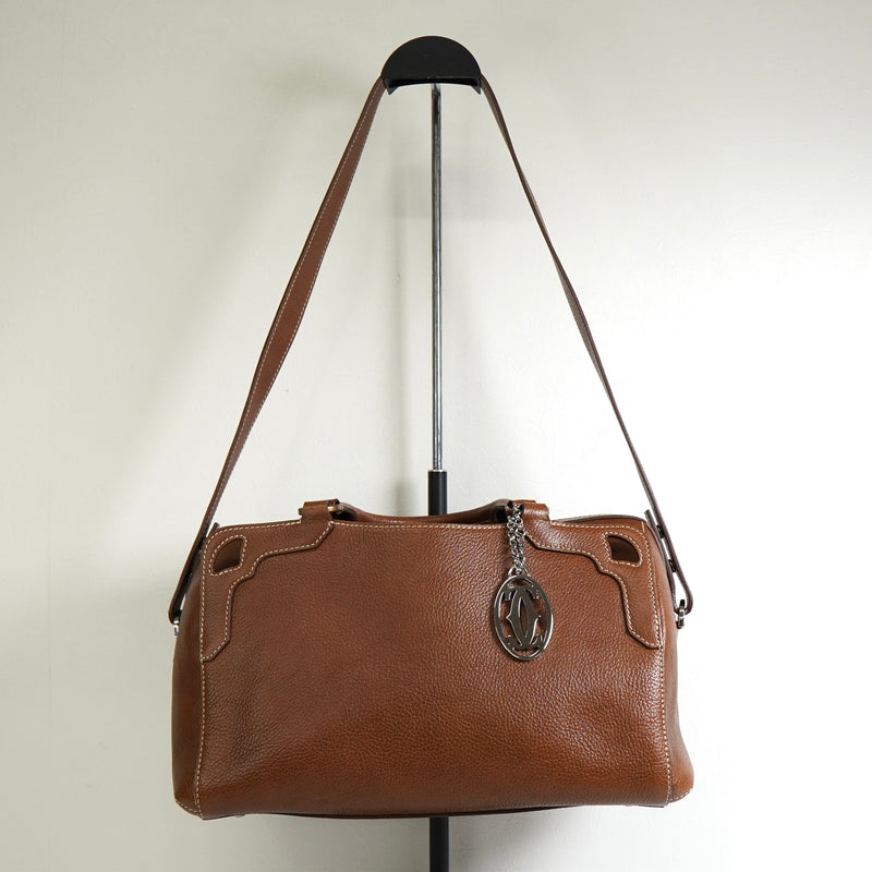 カルティエ マルチェロ レザー 2way ハンドバッグ ショルダーバッグ ブラウン