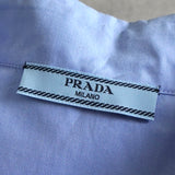 プラダ ロゴ 刺繍 クロップド 半袖シャツ ブルー レディース