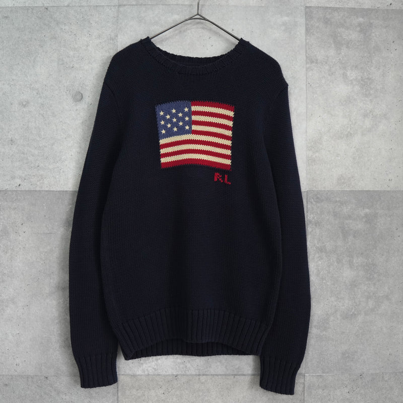 ポロ ラルフローレン 星条旗 ニット コットン ニット ネイビー