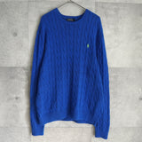 ポロ ラルフローレン スモールポニーロゴ ケーブル編み ニット ブルー