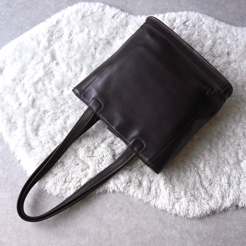 Vintage Black × Dark Brown Leather Tote Bag