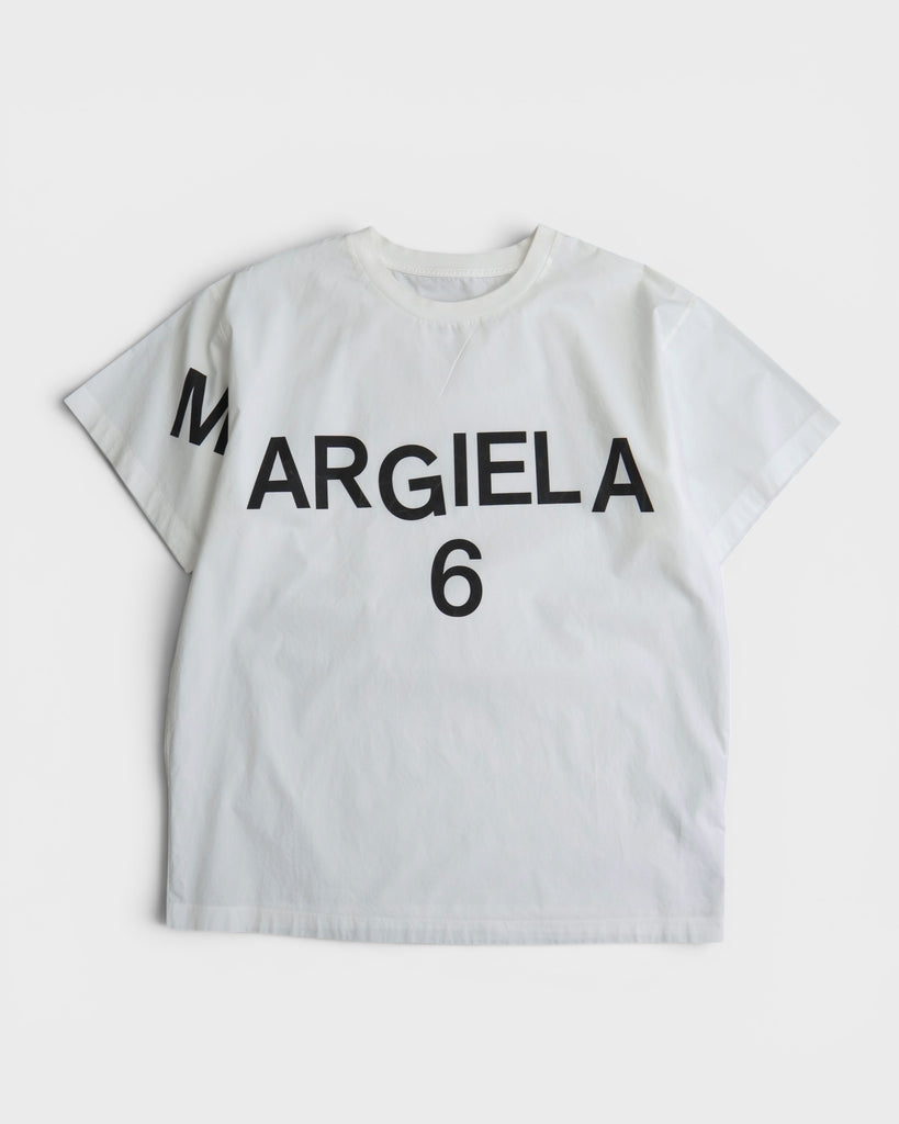 エムエムシックス メゾン マルジェラ シャツ素材 プルオーバー オーバーサイズ ロゴ Tシャツ ホワイト サイズ38 メンズ レディース