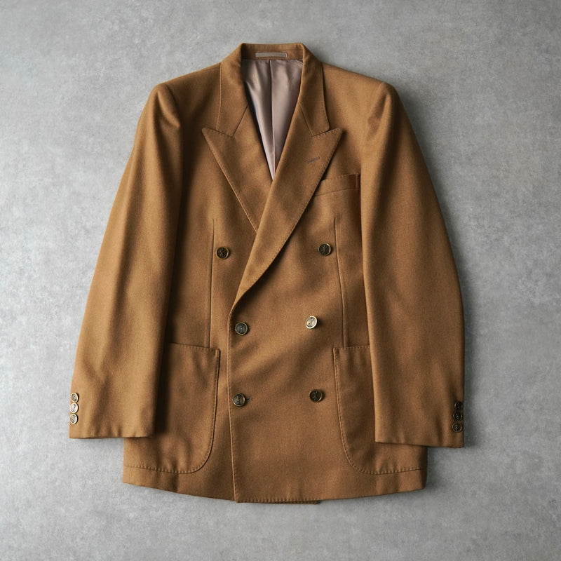 イヴ サンローラン ヴィンテージ YSLロゴ ボタン ウール ダブル テーラードジャケット キャメル メンズ