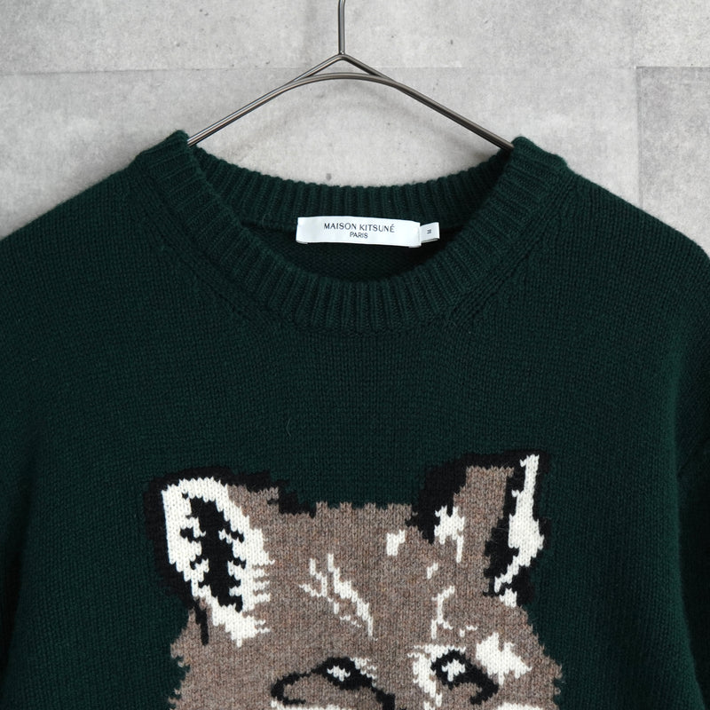 メゾン キツネ フォックスヘッド ニット ダークグリーン
