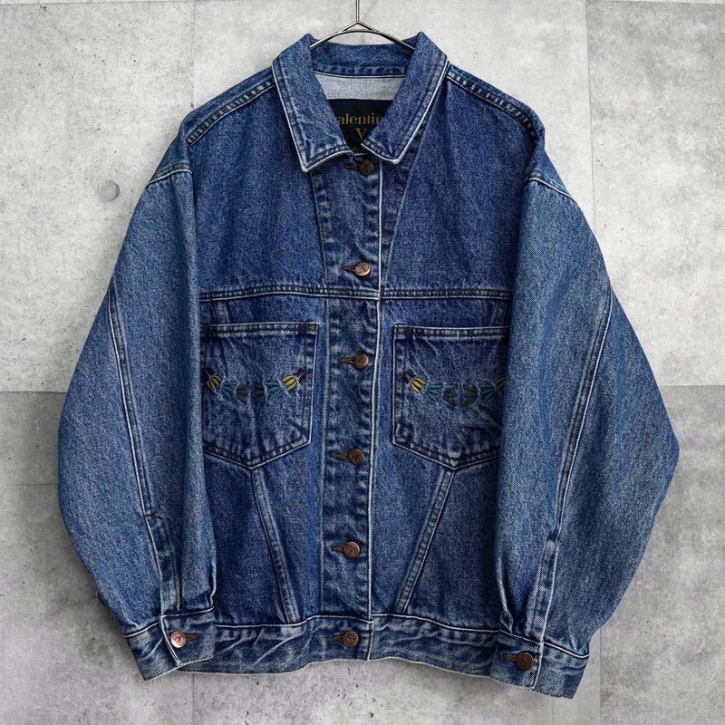 バレンティノ ジーンズ ヴィンテージ Vロゴ ボタン 刺繍 デニムジャケット ブルー