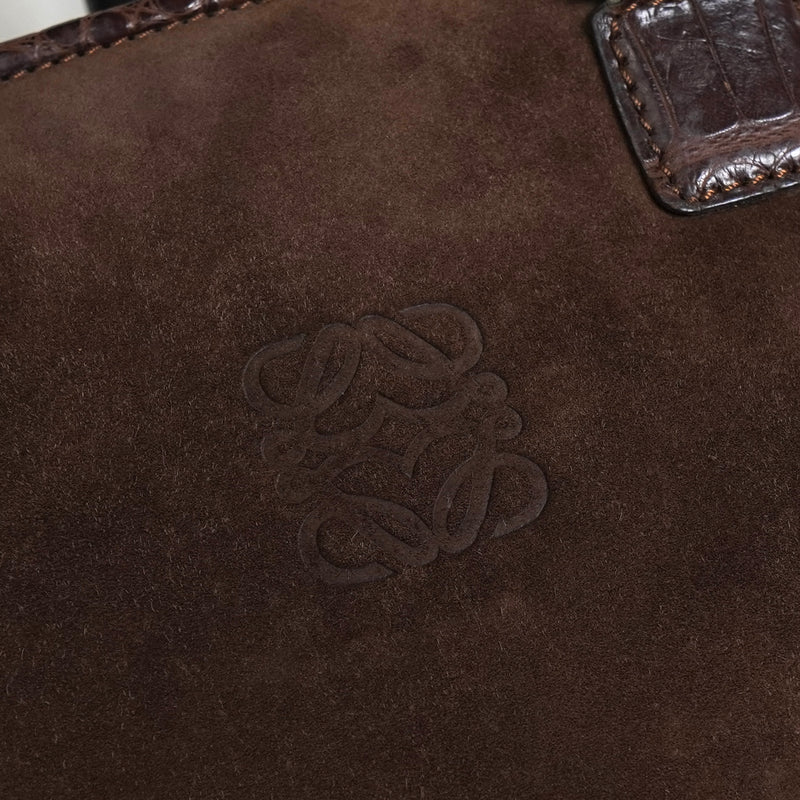 ロエベ アマソナ28 スエード / クロコ ハンドバッグ ブラウン