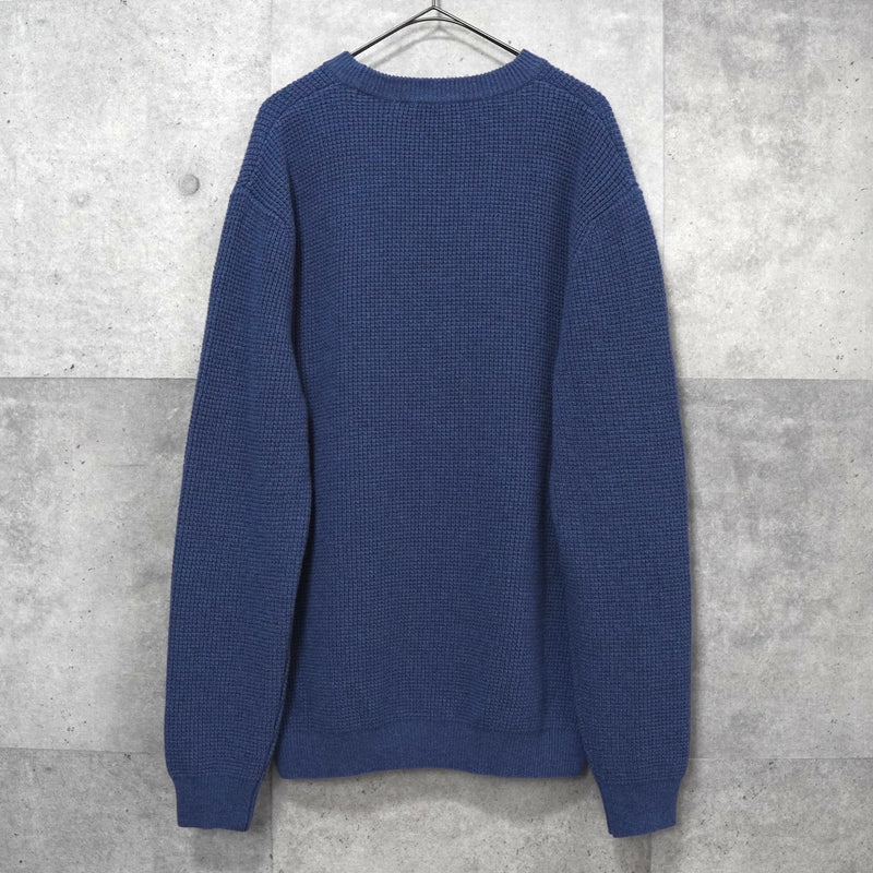 メゾン キツネ 筆記体ロゴ ワッフル ニット ブルー