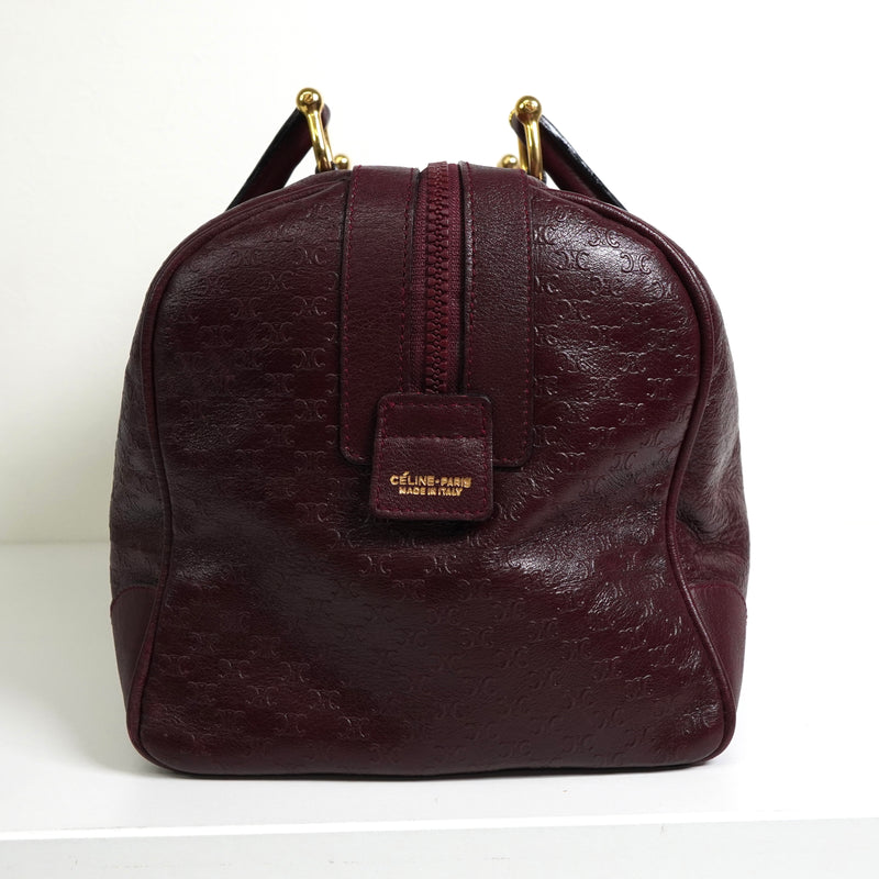 セリーヌ マカダム レザー 型押し ミニ ボストンバッグ ボルドー