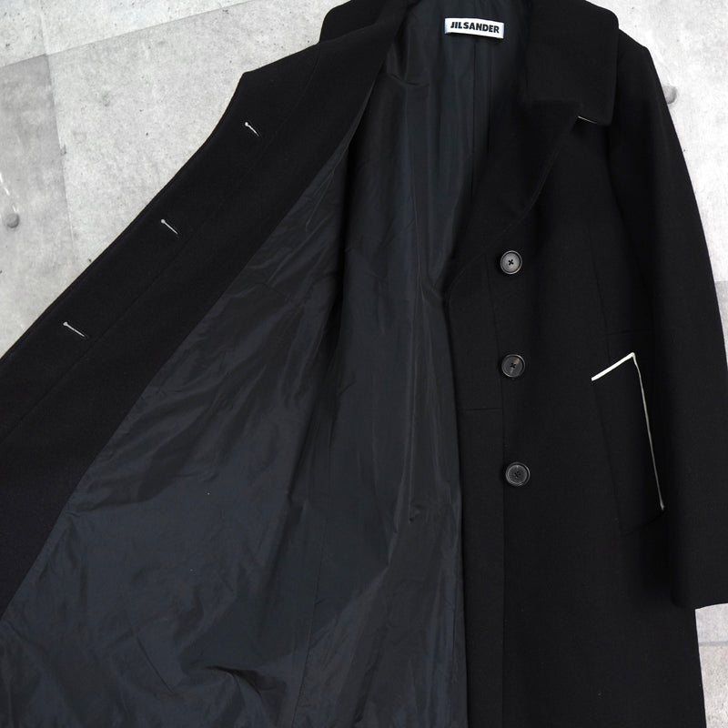 ジルサンダー レザー切り替え 変形 前立て ウールコート レディース ブラック / ホワイト