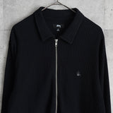 ステューシー Big Thermal Zip Shirt ワンポイントロゴ フルジップ サーマル ブラック メンズ