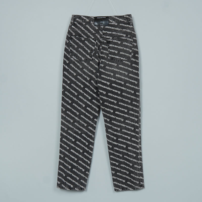 アレキサンダー ワン ロゴ 総柄 デニム ブラック レディース