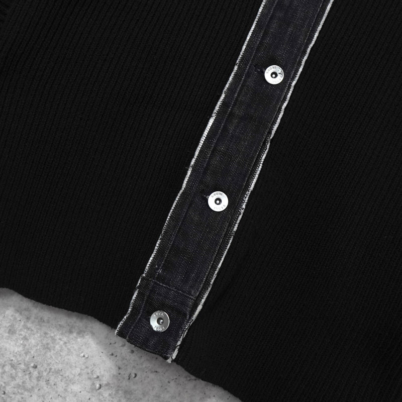 サカイ デニム ドッキング ウール ニット カーディガン ブラック / グレー