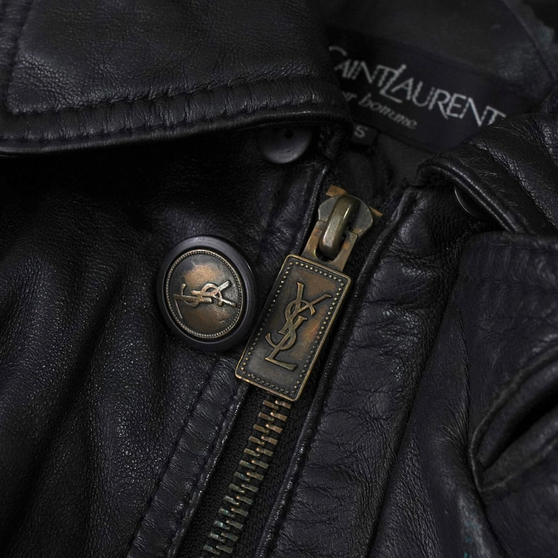 イヴ サンローラン ヴィンテージ エンボス YSLロゴ レザージャケット レザーブルゾン ブラック