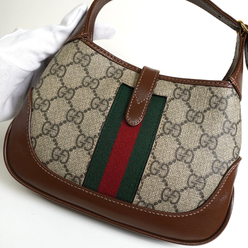 グッチ ジャッキー 1961 GGスプリーム / レザー 2way ミニ ハンドバッグ ショルダーバッグ ブラウン - NEWSED