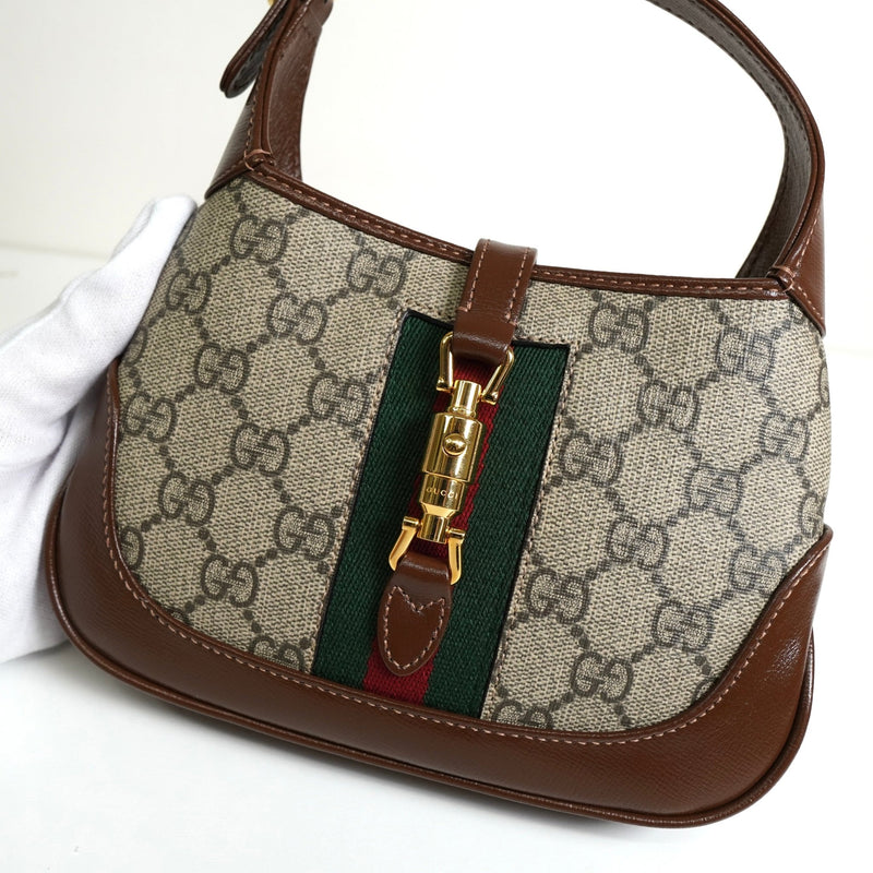 グッチ ジャッキー 1961 GGスプリーム / レザー 2way ミニ ハンドバッグ ショルダーバッグ ブラウン - NEWSED