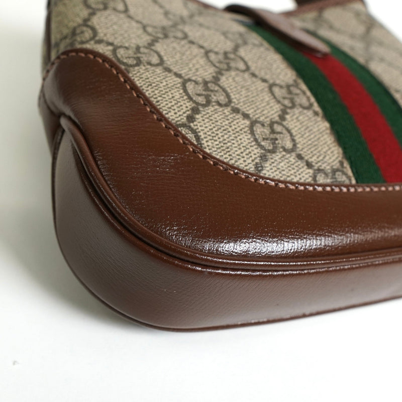 グッチ ジャッキー 1961 GGスプリーム / レザー 2way ミニ ハンドバッグ ショルダーバッグ ブラウン - NEWSED