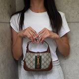 グッチ ジャッキー 1961 GGスプリーム / レザー 2way ミニ ハンドバッグ ショルダーバッグ ブラウン - NEWSED