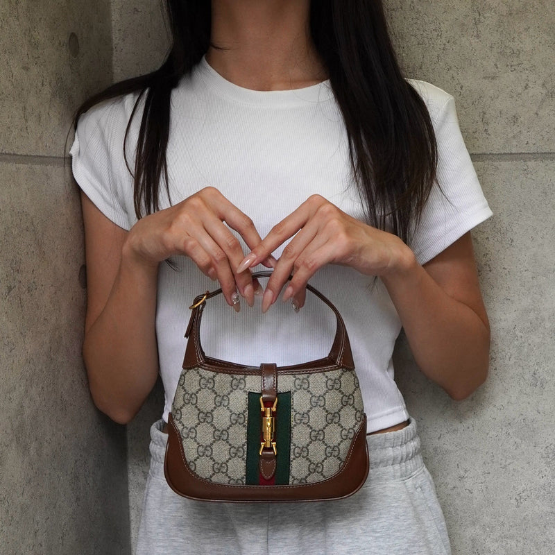 グッチ ジャッキー 1961 GGスプリーム / レザー 2way ミニ ハンドバッグ ショルダーバッグ ブラウン - NEWSED