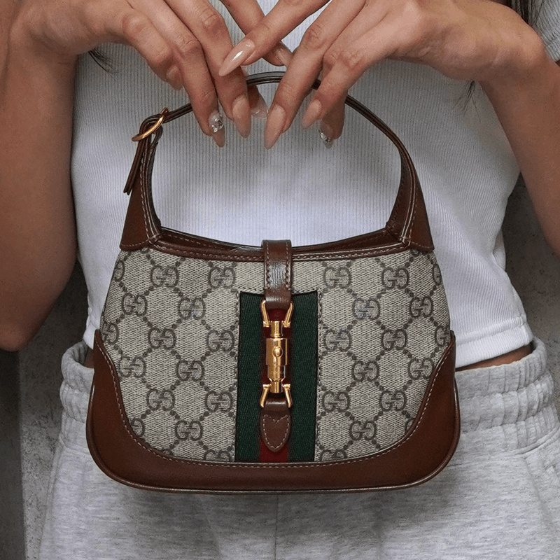 グッチ ジャッキー 1961 GGスプリーム / レザー 2way ミニ ハンドバッグ ショルダーバッグ ブラウン - NEWSED