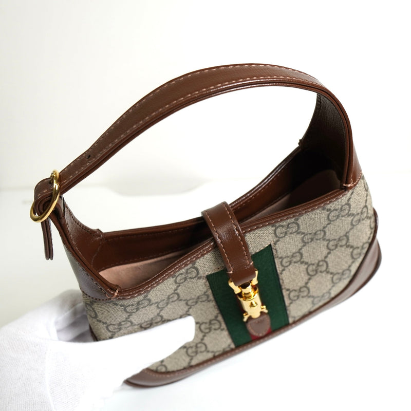 グッチ ジャッキー 1961 GGスプリーム / レザー 2way ミニ ハンドバッグ ショルダーバッグ ブラウン - NEWSED