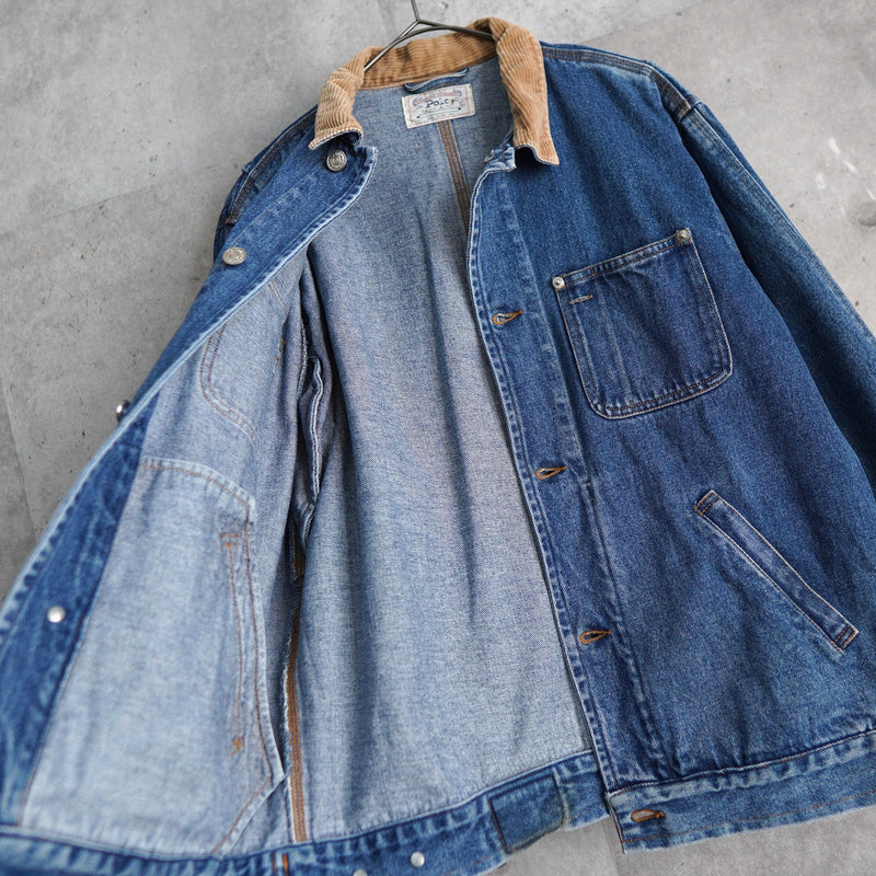 1980's - 1990's Corduroy Collar Box Denim Jacket - NEWSED