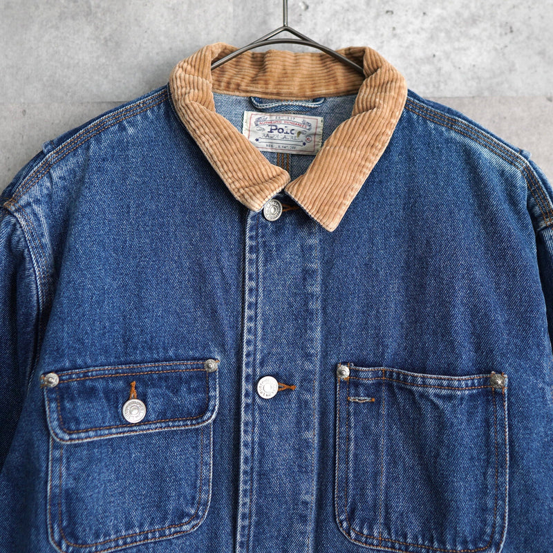 1980's - 1990's Corduroy Collar Box Denim Jacket - NEWSED