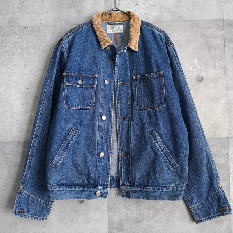 1980's - 1990's Corduroy Collar Box Denim Jacket - NEWSED