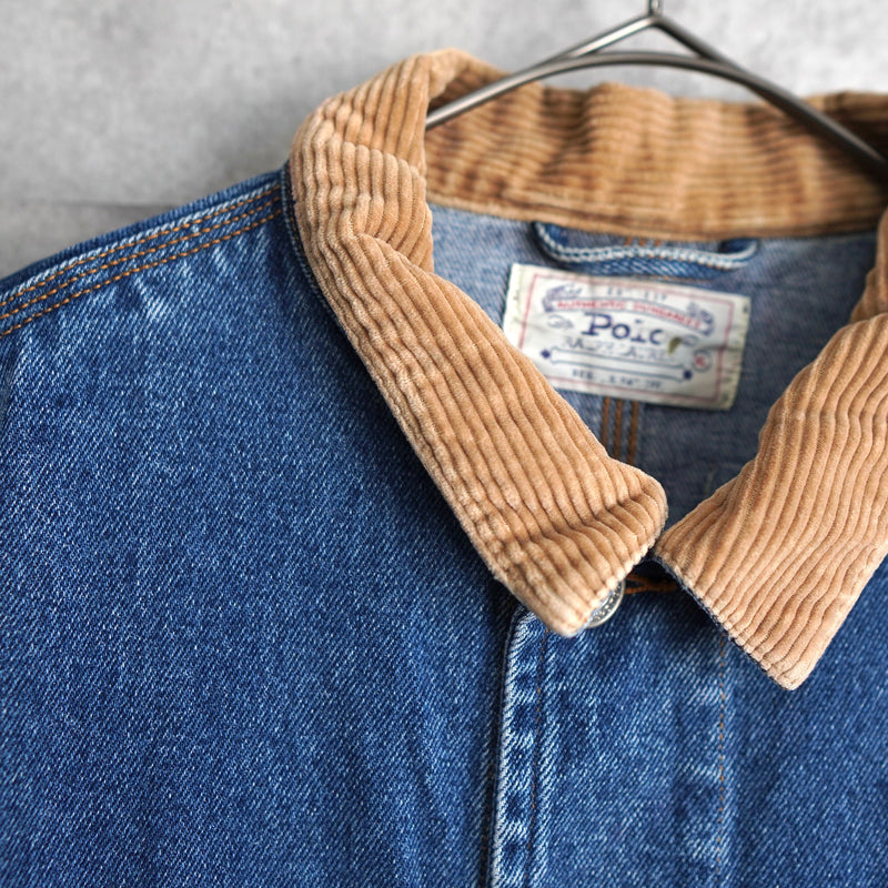 1980's - 1990's Corduroy Collar Box Denim Jacket - NEWSED