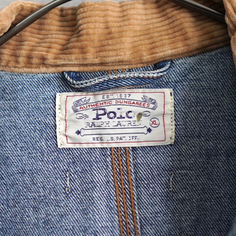 1980's - 1990's Corduroy Collar Box Denim Jacket - NEWSED