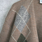 1980's Argyle Pattern Logo Patch Cardigan - NEWSED