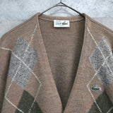 1980's Argyle Pattern Logo Patch Cardigan - NEWSED