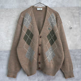 1980's Argyle Pattern Logo Patch Cardigan - NEWSED