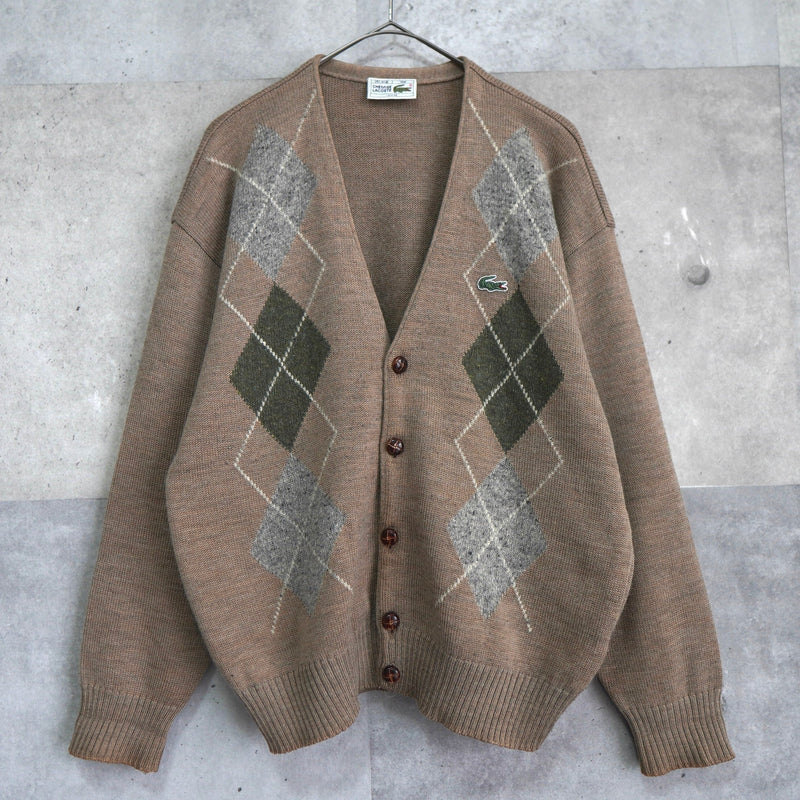 1980's Argyle Pattern Logo Patch Cardigan - NEWSED