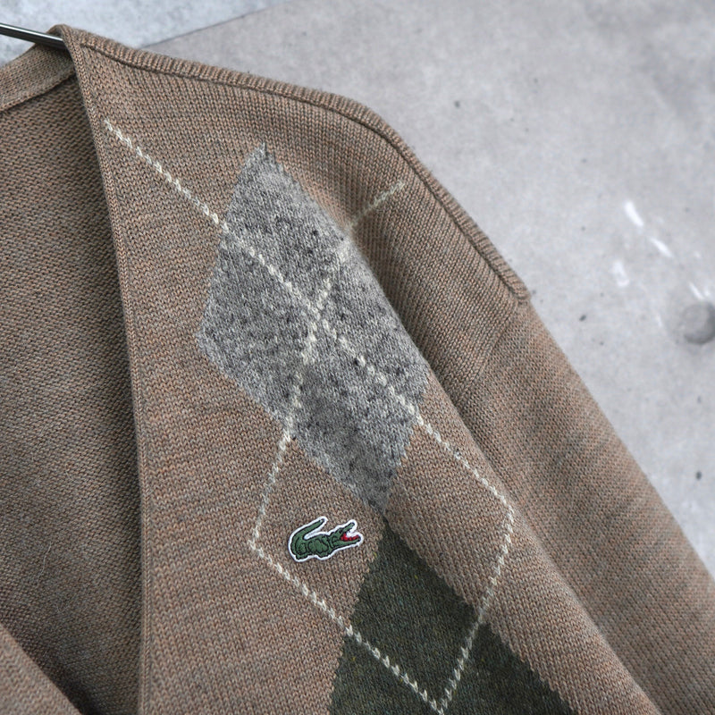 1980's Argyle Pattern Logo Patch Cardigan - NEWSED
