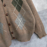 1980's Argyle Pattern Logo Patch Cardigan - NEWSED