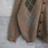 1980's Argyle Pattern Logo Patch Cardigan - NEWSED