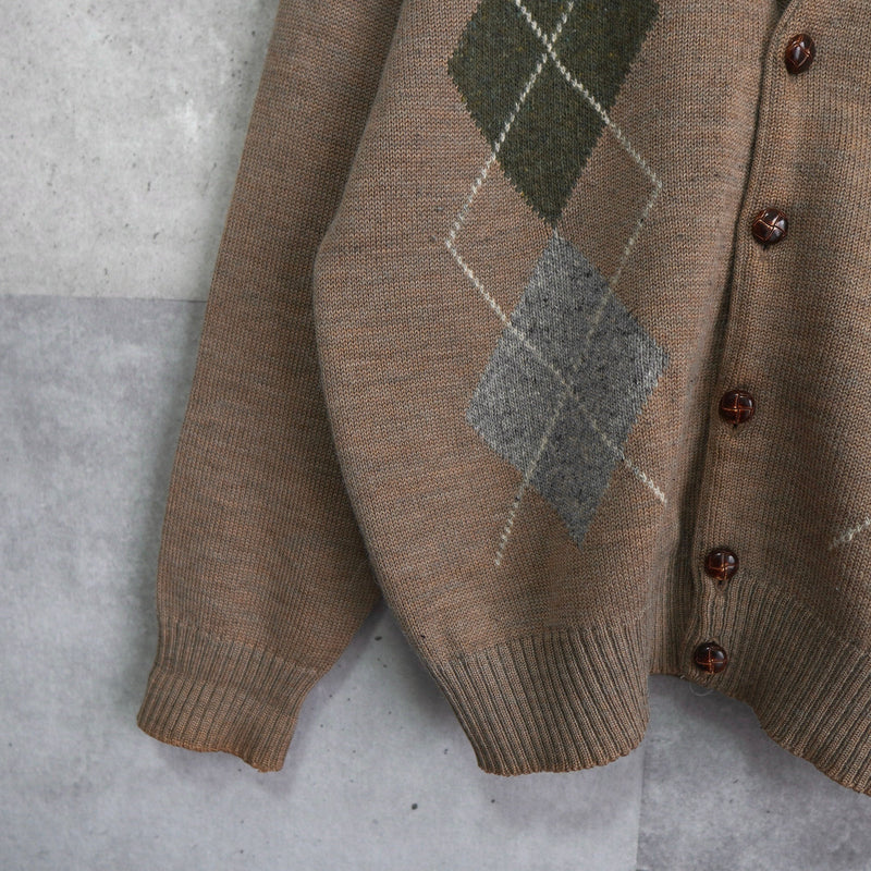 1980's Argyle Pattern Logo Patch Cardigan - NEWSED