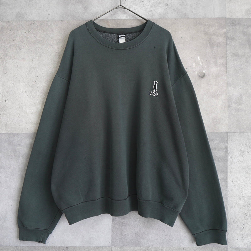 1980's One Point Shadow Man Logo Embroidery Sweatshirt - NEWSED