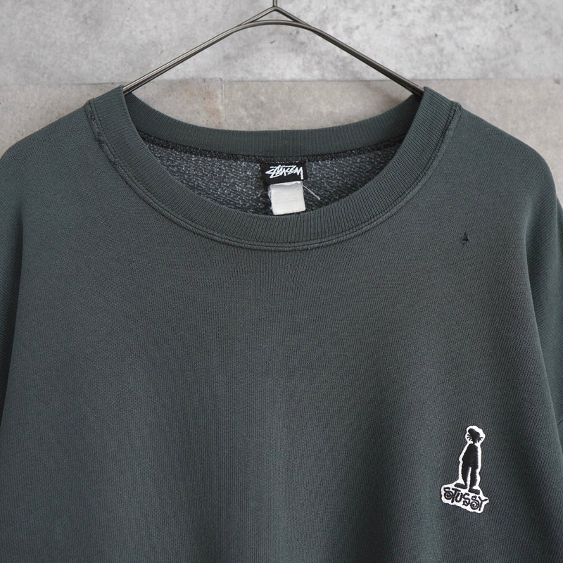 1980's One Point Shadow Man Logo Embroidery Sweatshirt - NEWSED