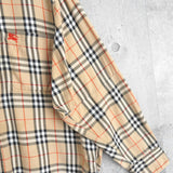 ★袖補修跡 バーバリー 1990's ヴィンテージ ノバチェック 長袖シャツ ホースロゴ刺繍 ベージュ - NEWSED