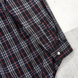 バーバリー 1990’s ヴィンテージ ロゴ 刺繍 長袖シャツ チェック柄 ネイビー - NEWSED