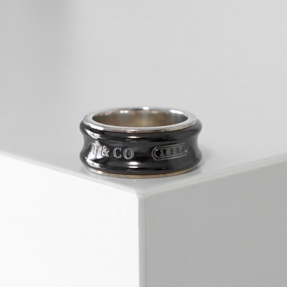 Tiffany 1990's Narrow 1837 Silver 925 Titanium Black Ring Size 10