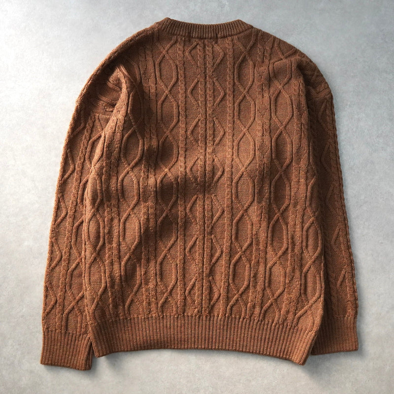 バーバリー 1990's ヴィンテージ ホースロゴ刺繍 ケーブル編み ニット ブラウン - NEWSED