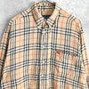 ★袖補修跡 バーバリー 1990's ヴィンテージ ノバチェック 長袖シャツ ホースロゴ刺繍 ベージュ