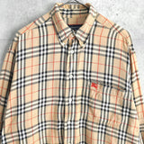 ★袖補修跡 バーバリー 1990's ヴィンテージ ノバチェック 長袖シャツ ホースロゴ刺繍 ベージュ - NEWSED