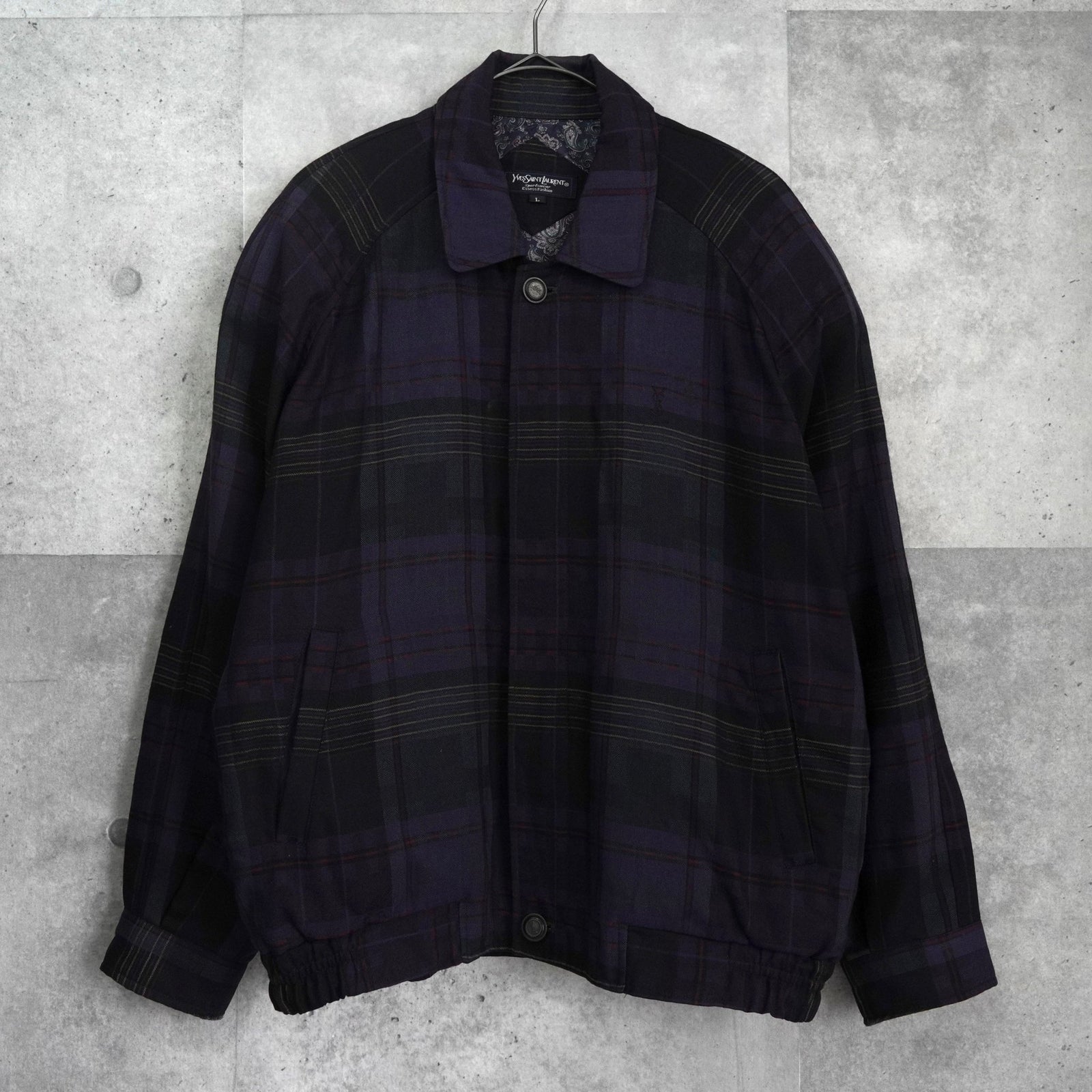 90s イヴサンローラン チェック 刺繍 ブルゾン スウィング ジャケット 古着 90s イヴサンローラン チェック 刺繍 ブルゾン スウィング ジャケット