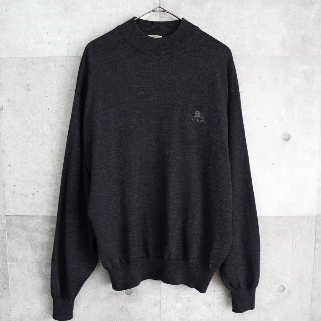 バーバリー 1990's ヴィンテージ モックネック ニット ホースロゴ 刺繍 グレー